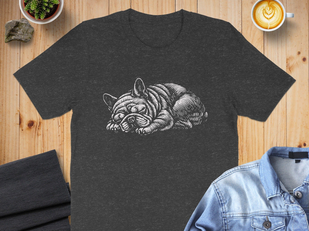 Sleeping French Bulldog Design Printed T-Shirt