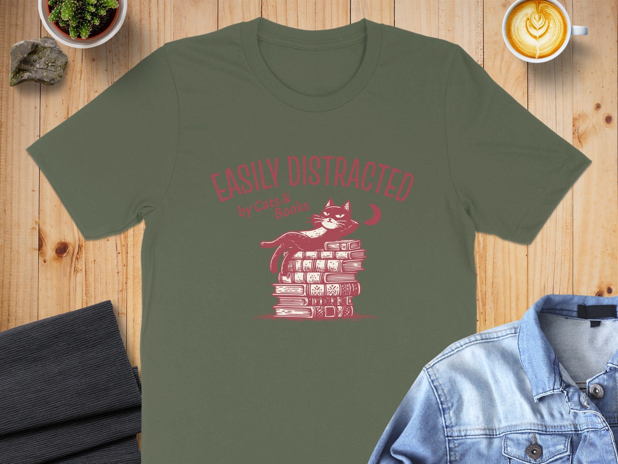 Easily Distracted by Cats and Books T-shirt