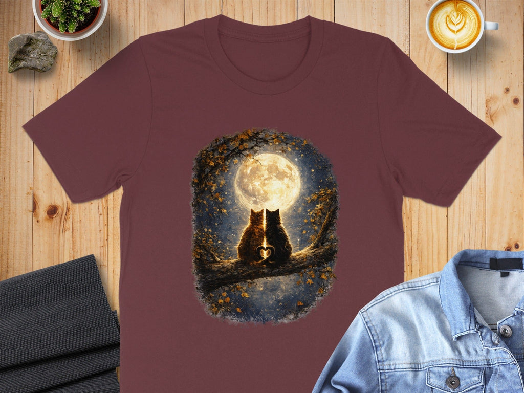 Romantic Cats Under Moonlight T-Shirt