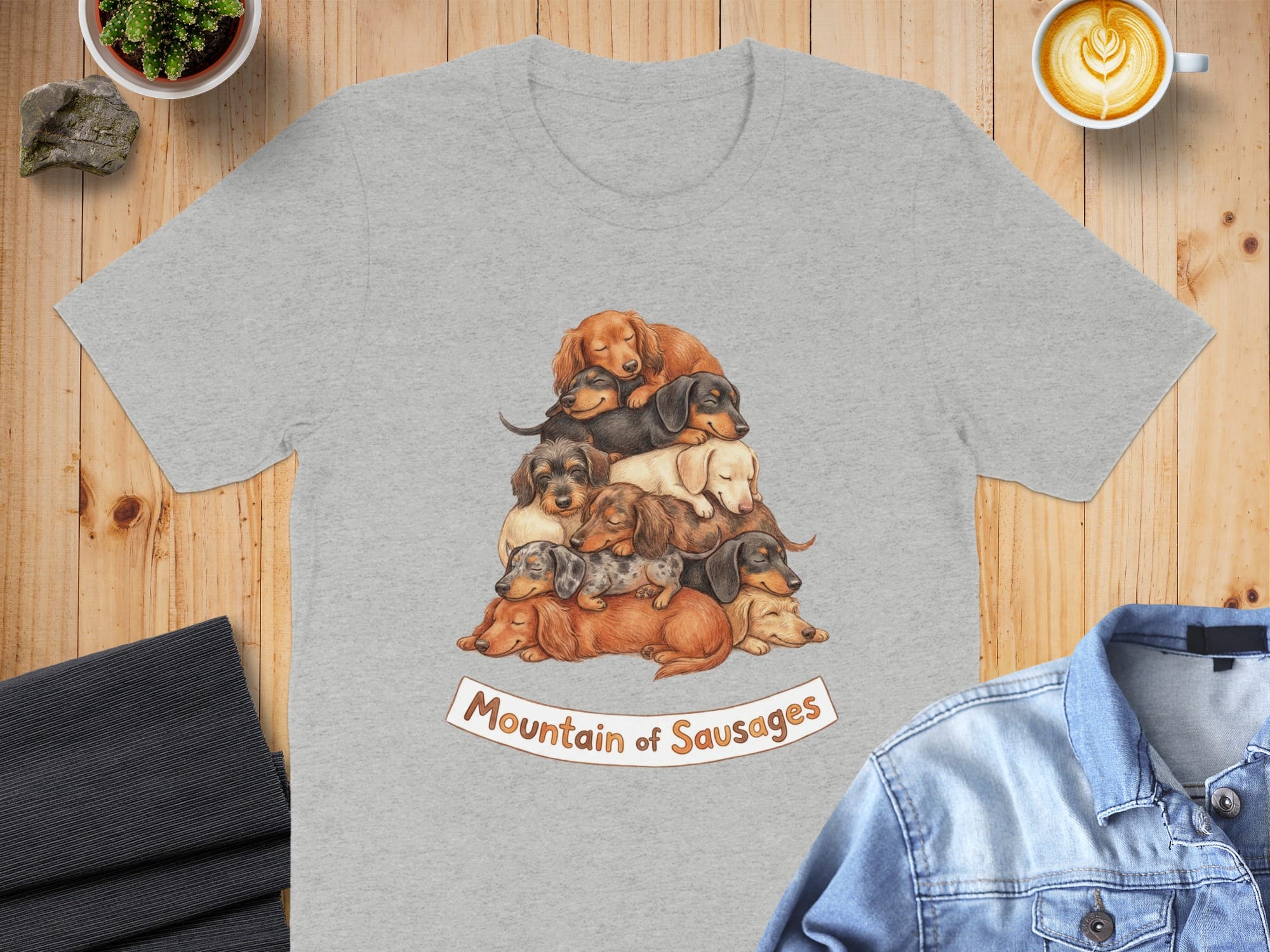 Cute Dogs Mountain of Sausages Print T-Shirt