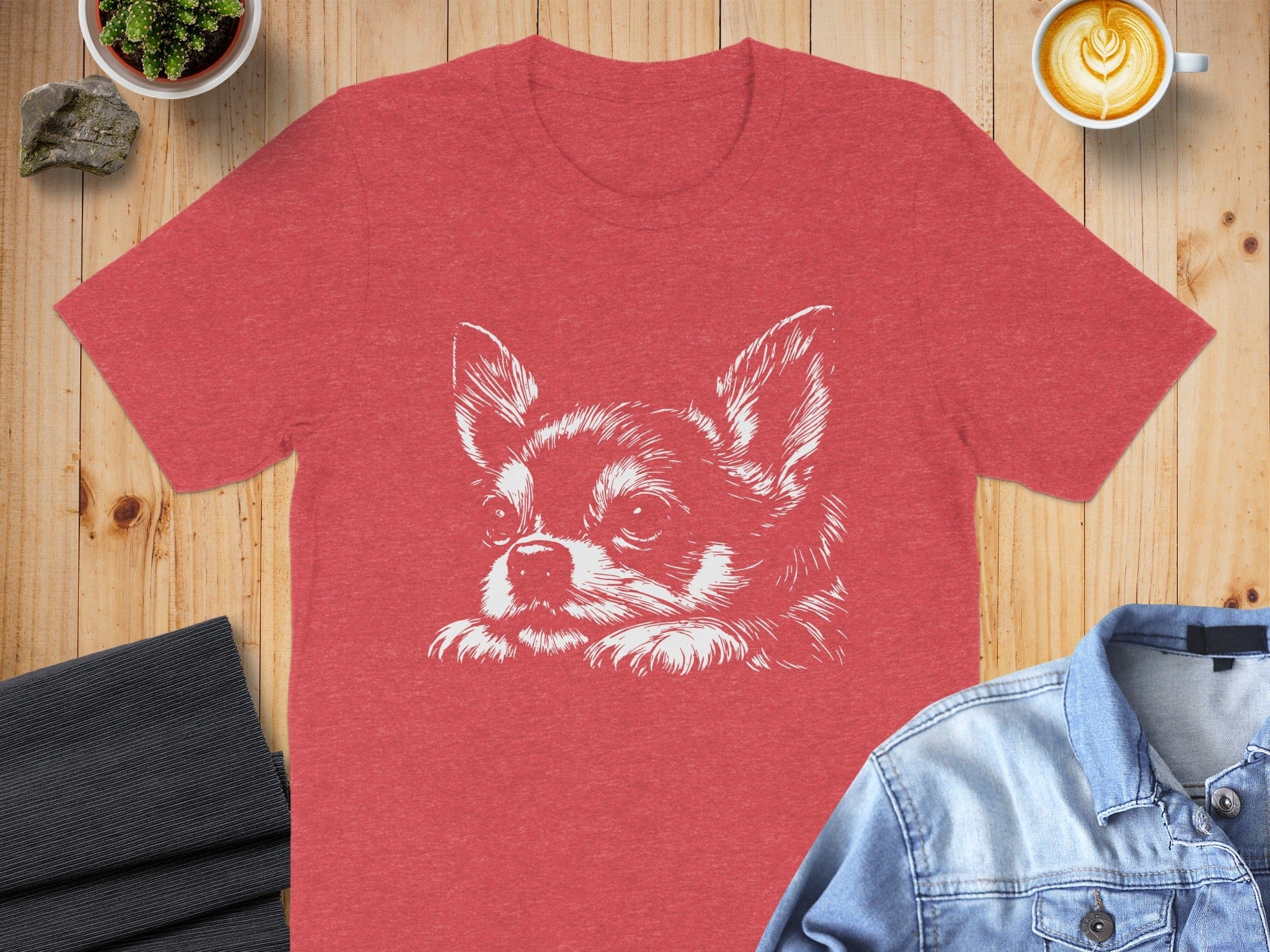 Chihuahua Sketch Graphic Red Shirt Clothing Apparel
