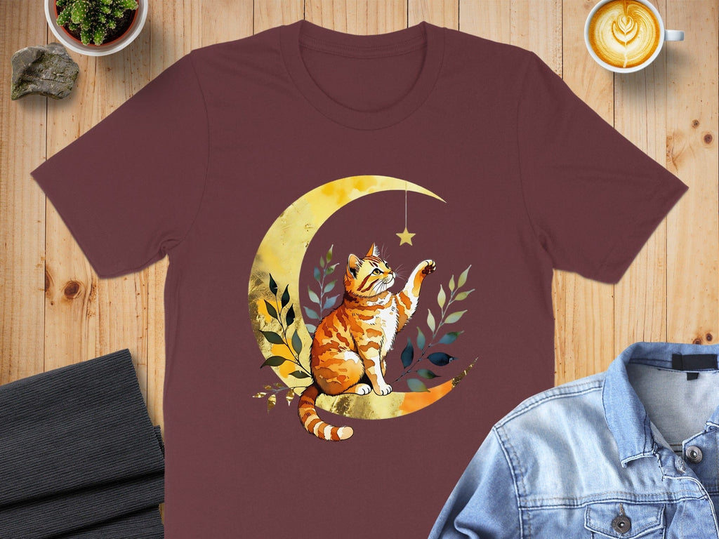 Whimsical Cat Reaching for the Stars T-shirt