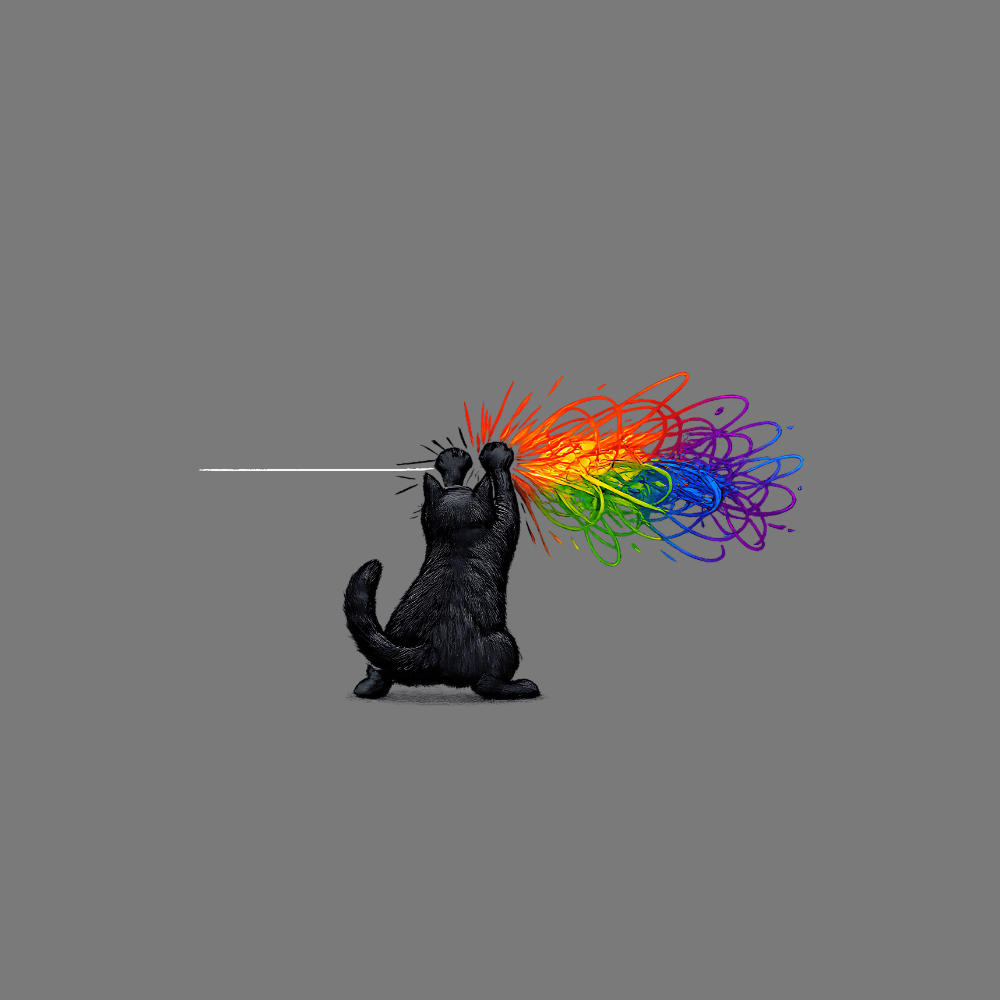 Black Cat Shooting Rainbow Art Design Graphic Product