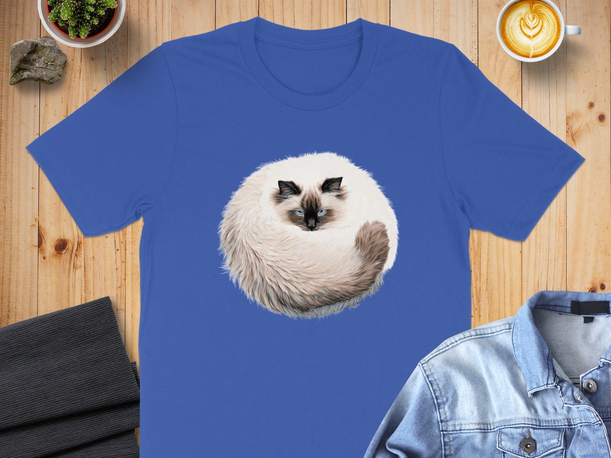 Fluffy Cancer Moon Cat Curled Up T-Shirt