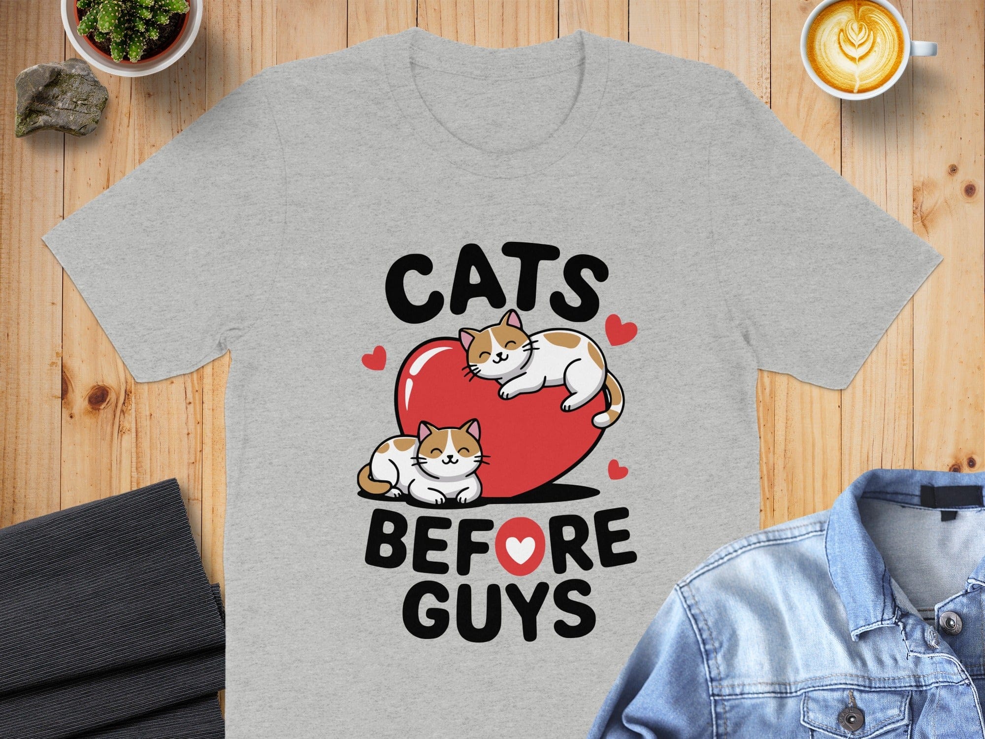 Cats Before Guys Adorable Cats Print T-Shirt