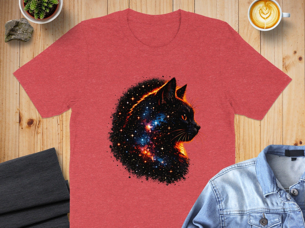 Cosmic Cat Silhouette Graphic Design T-Shirt