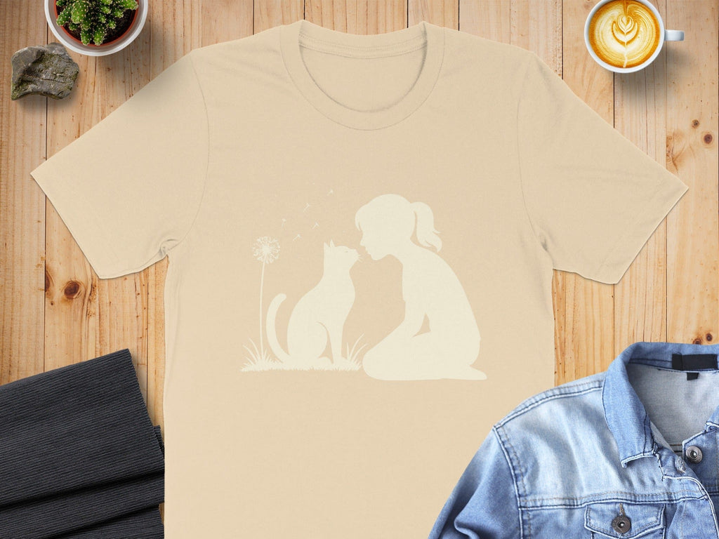 Girl and Cat Silhouette Graphic Print Shirt