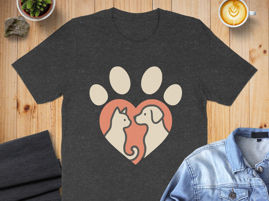 Stylized Heart Paw Print With Cat And Dog T-Shirt