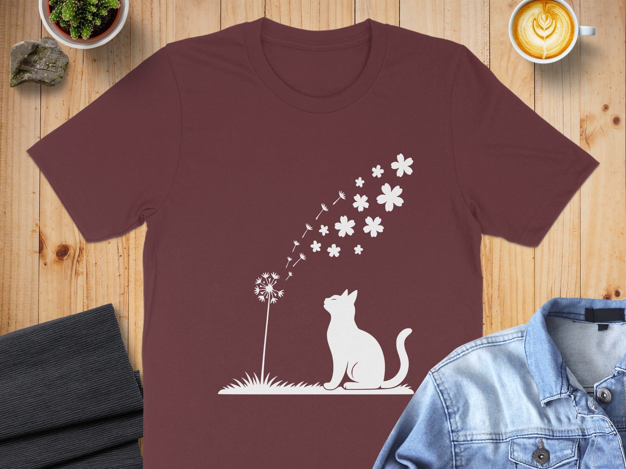 Cat Blowing Dandelion T-Shirt for Animal Lovers