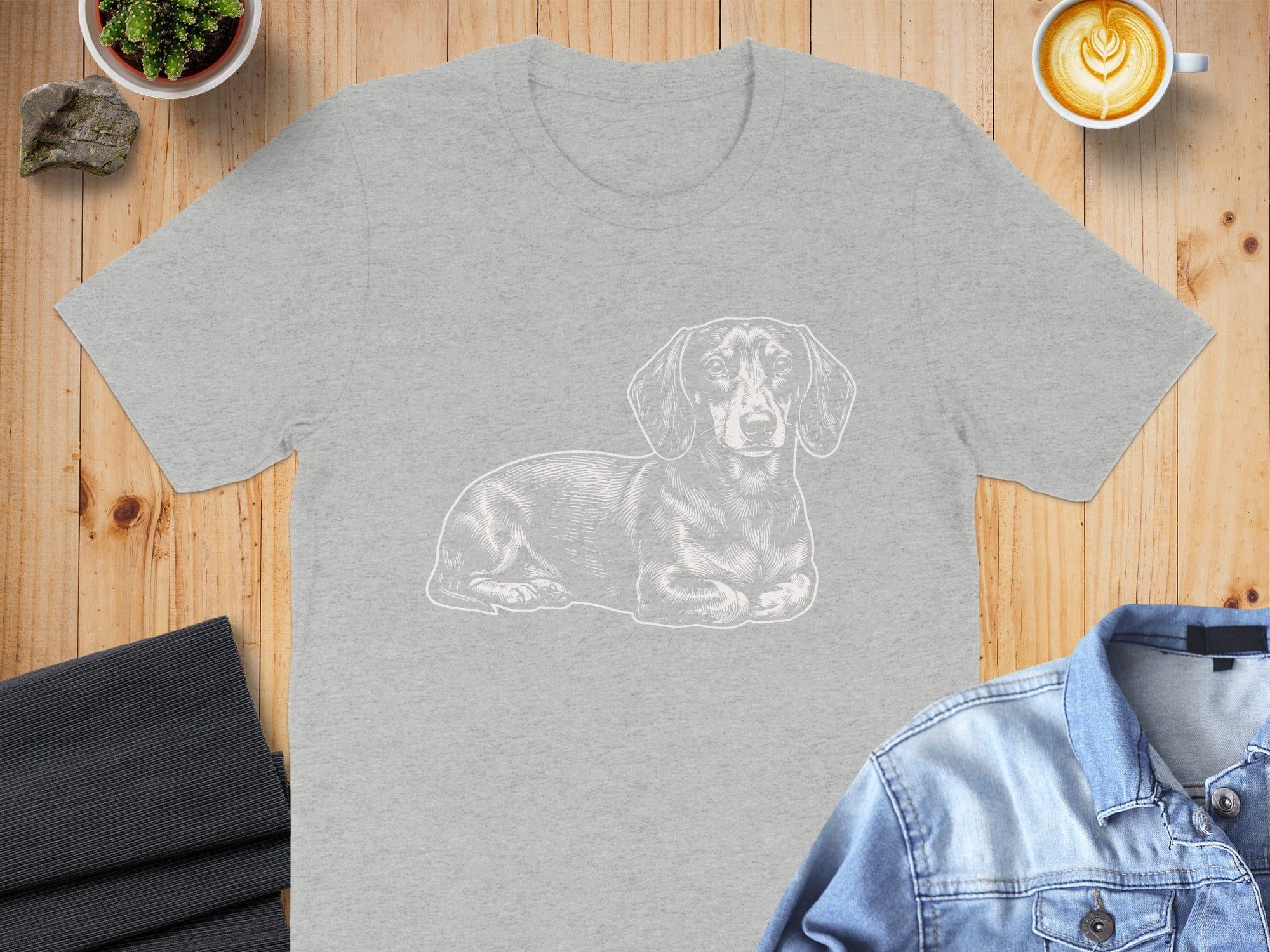 Cute Dachshund Dog Drawing on Grey T-shirt Apparel