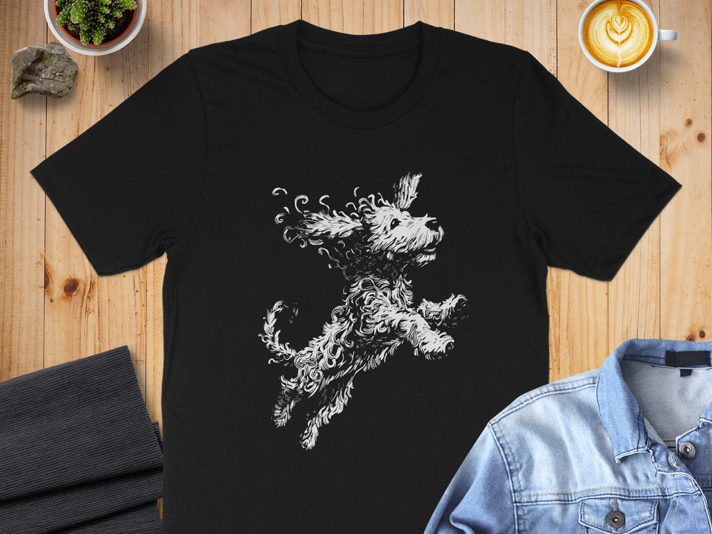 Energetic Dog Graphic Design on Black T-shirt