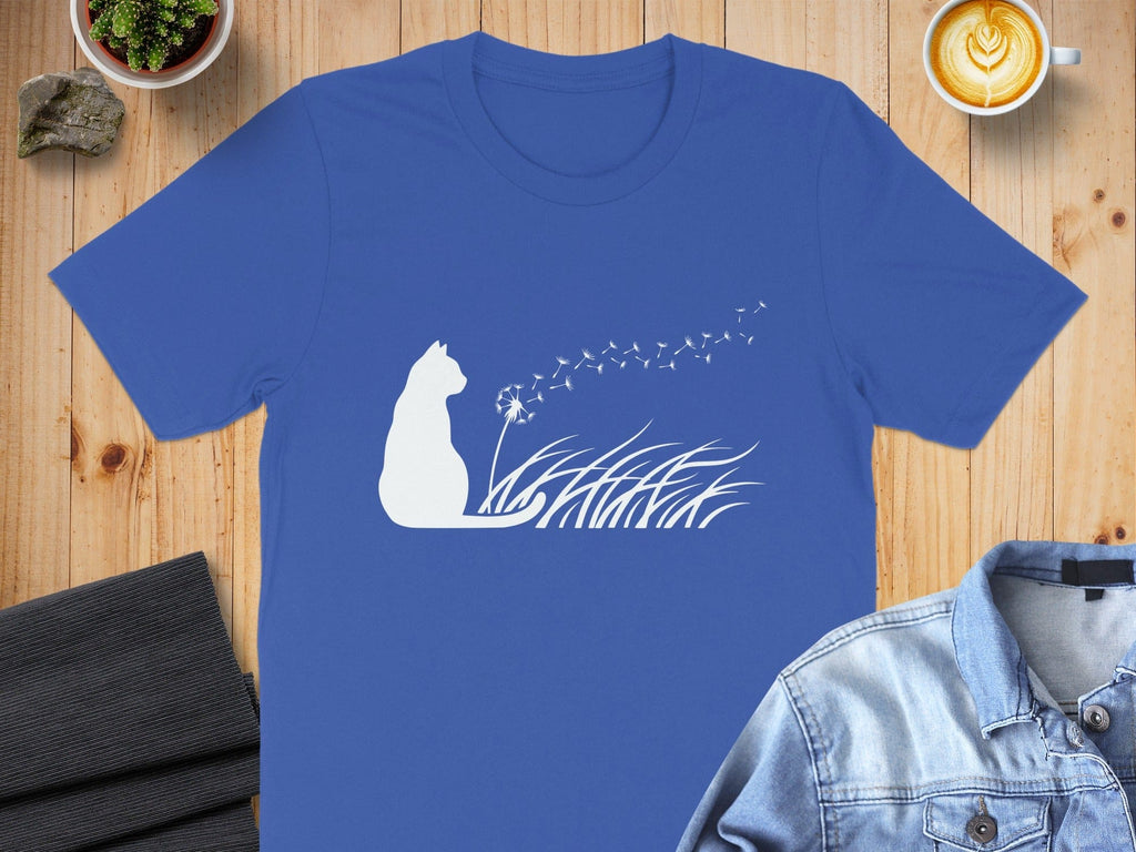 Cat Silhouette with Dandelion and Birds T-Shirt