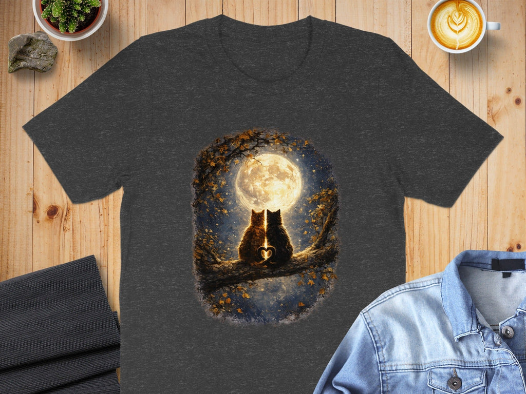 Cats Sitting Under Full Moon Graphic T-Shirt