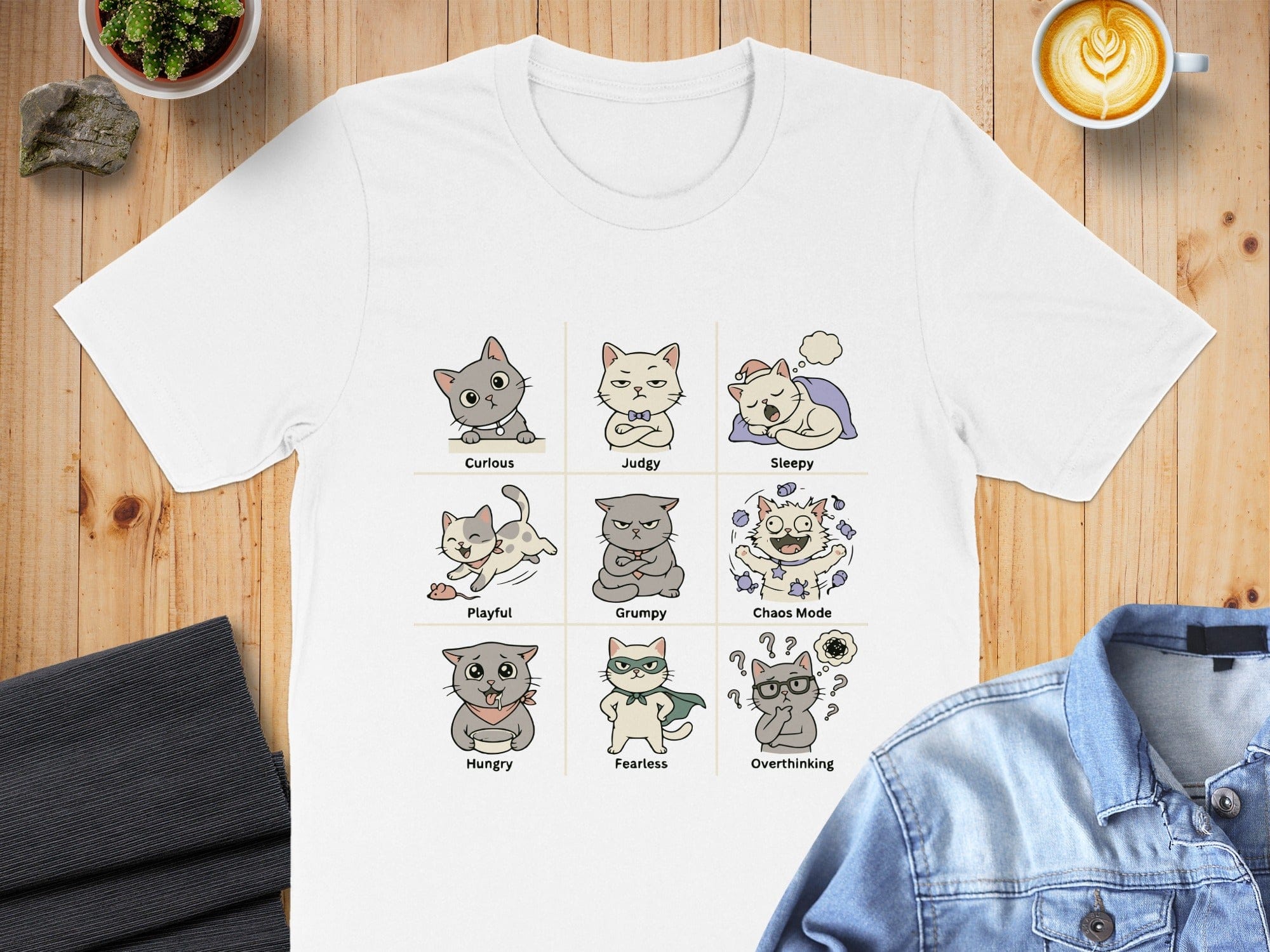 Cute and Funny Cat Emotions Grid T-shirt