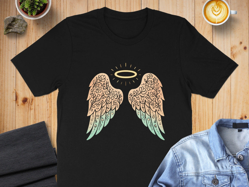 Angel Wings with Halo Design T-Shirt for Casual Wear