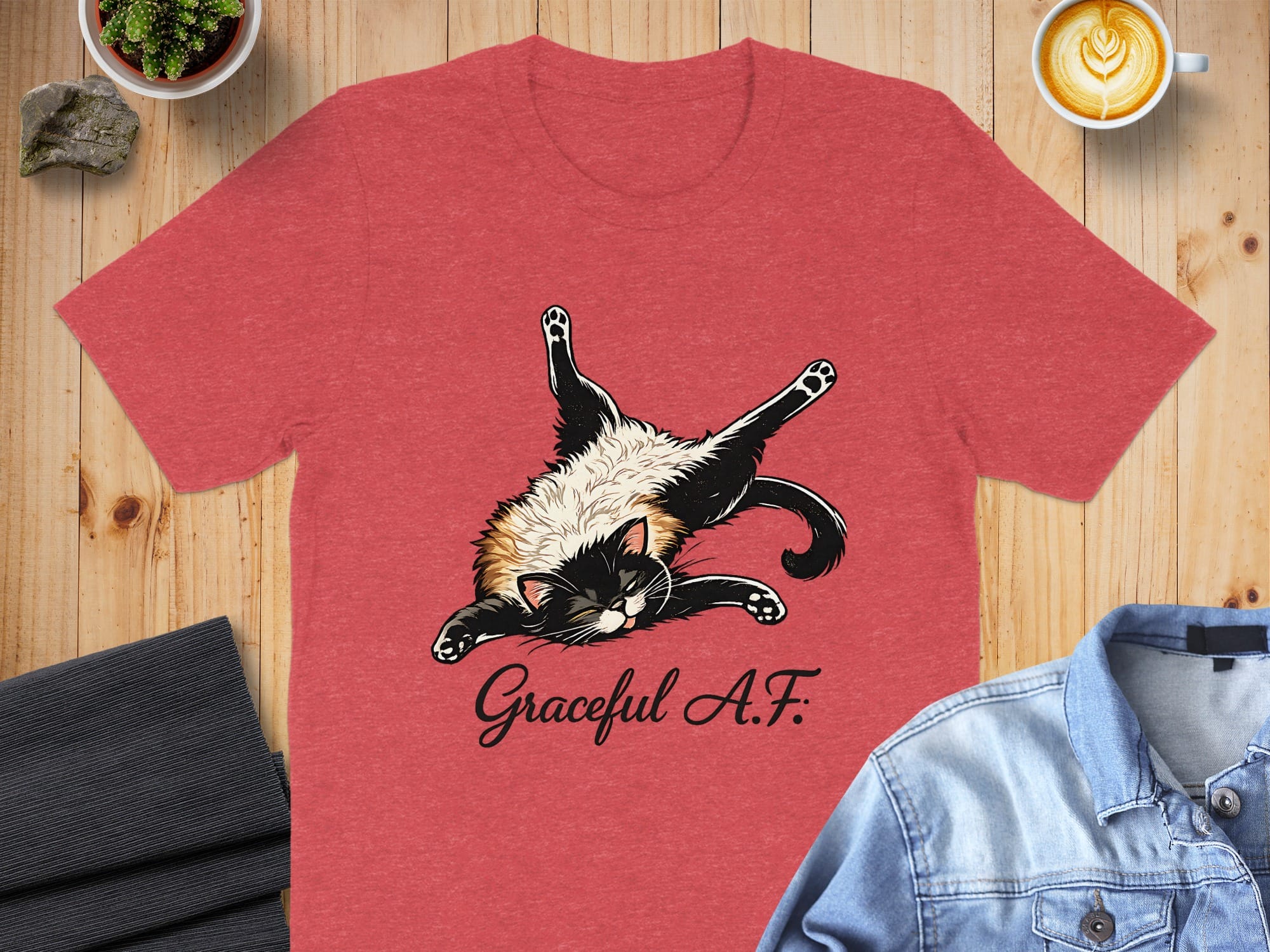 Graceful A.F. Cat Graphic on Red Shirt
