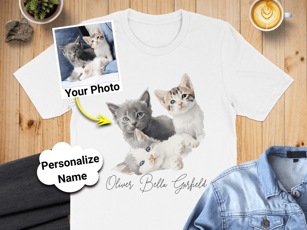 Personalized Custom Photo and Name Cats Design T-Shirt