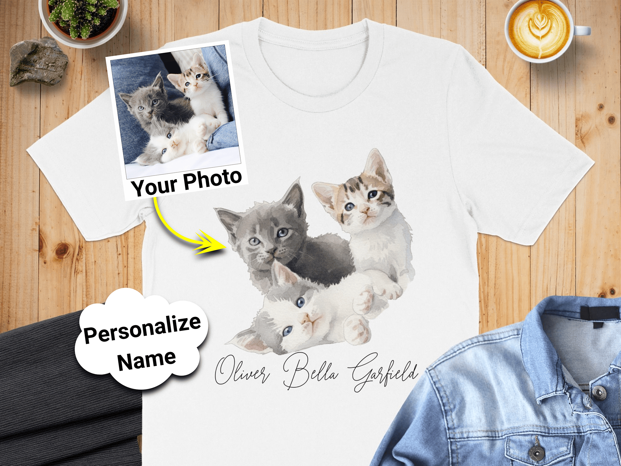 Personalized Custom Photo and Name Cats Design T-Shirt