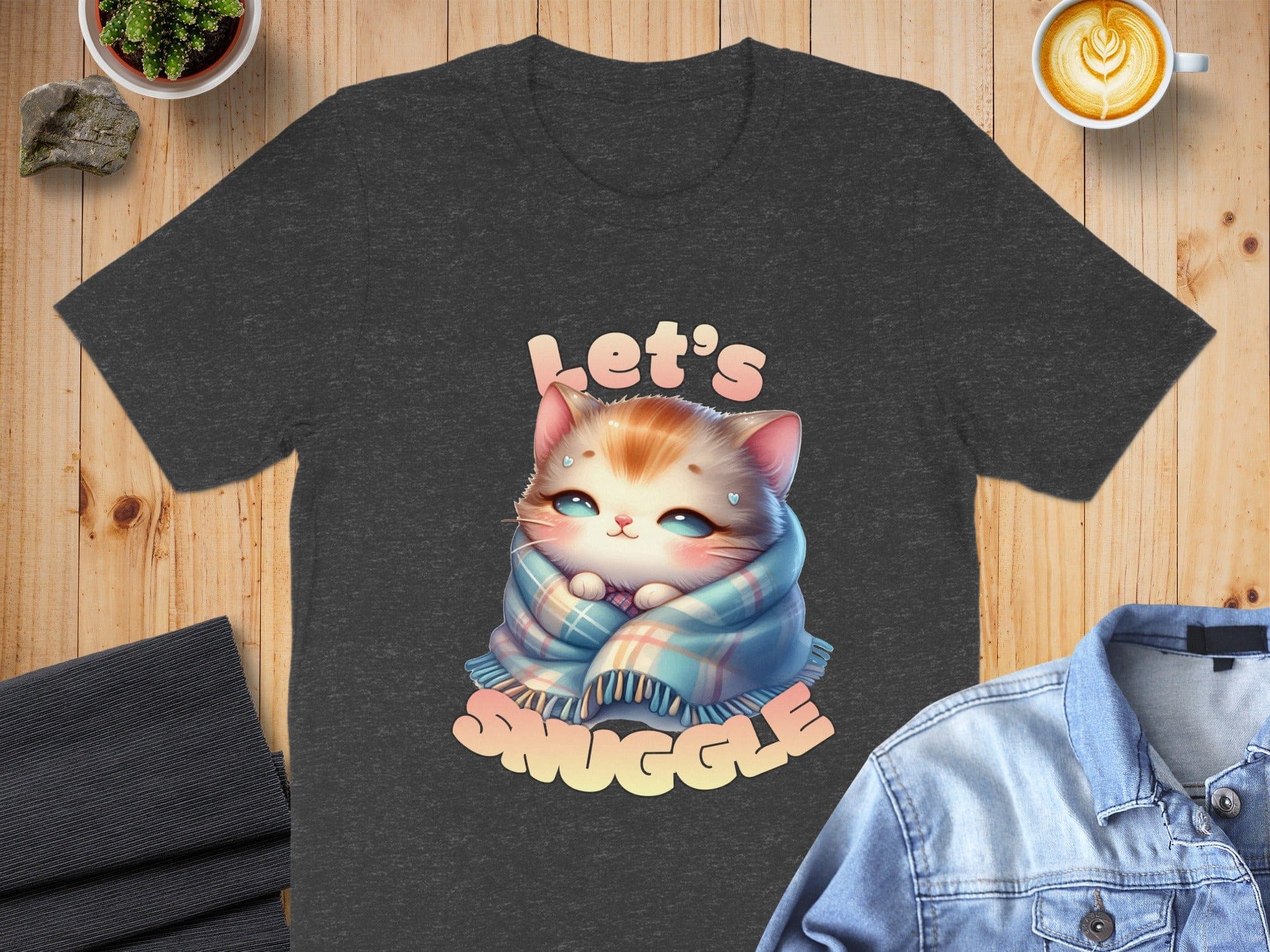 Let's Snuggle Cute Cat Graphic Tee Shirt
