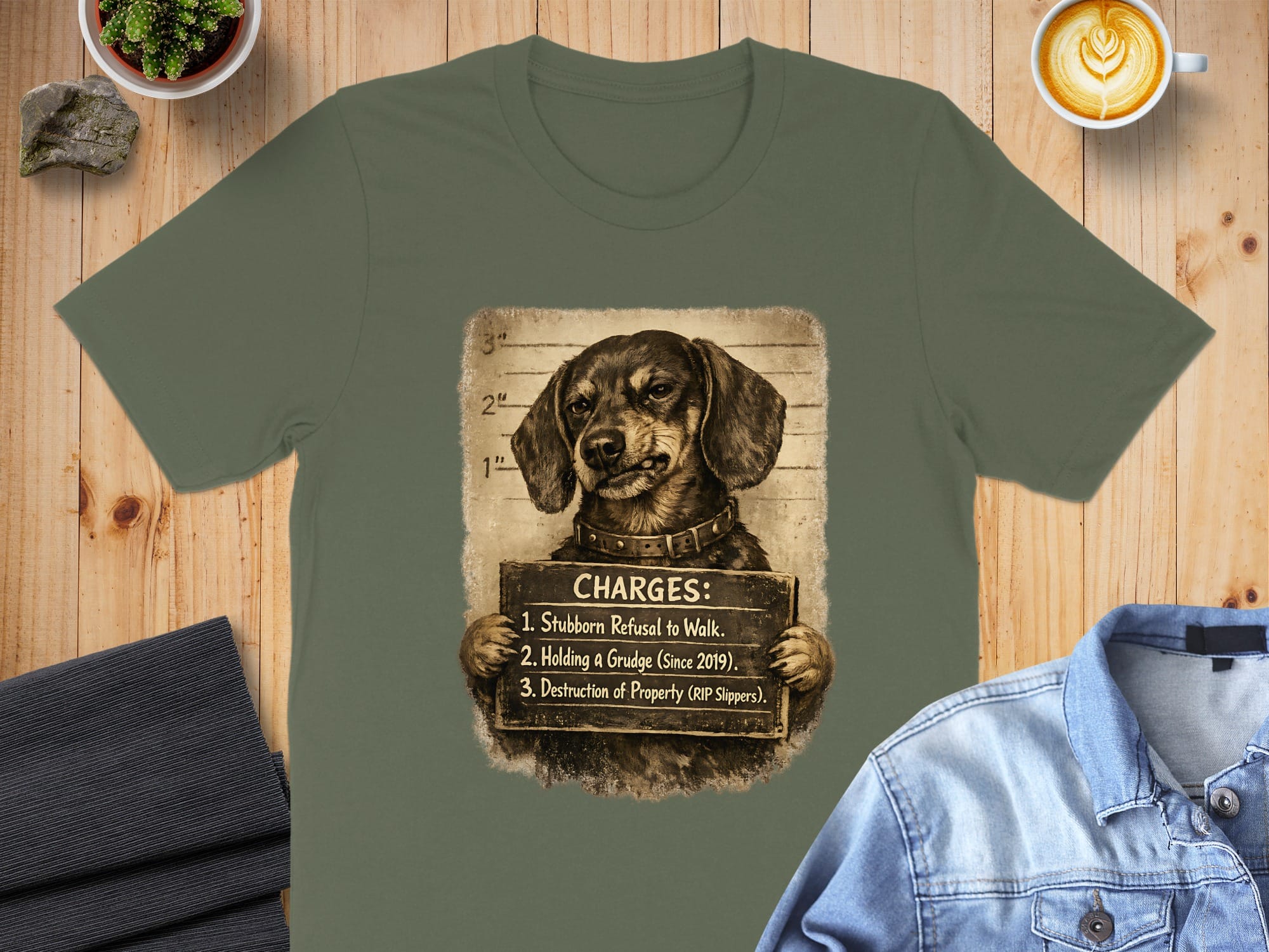 Funny Dog Mugshot Stubborn Refusal Walk Shirt
