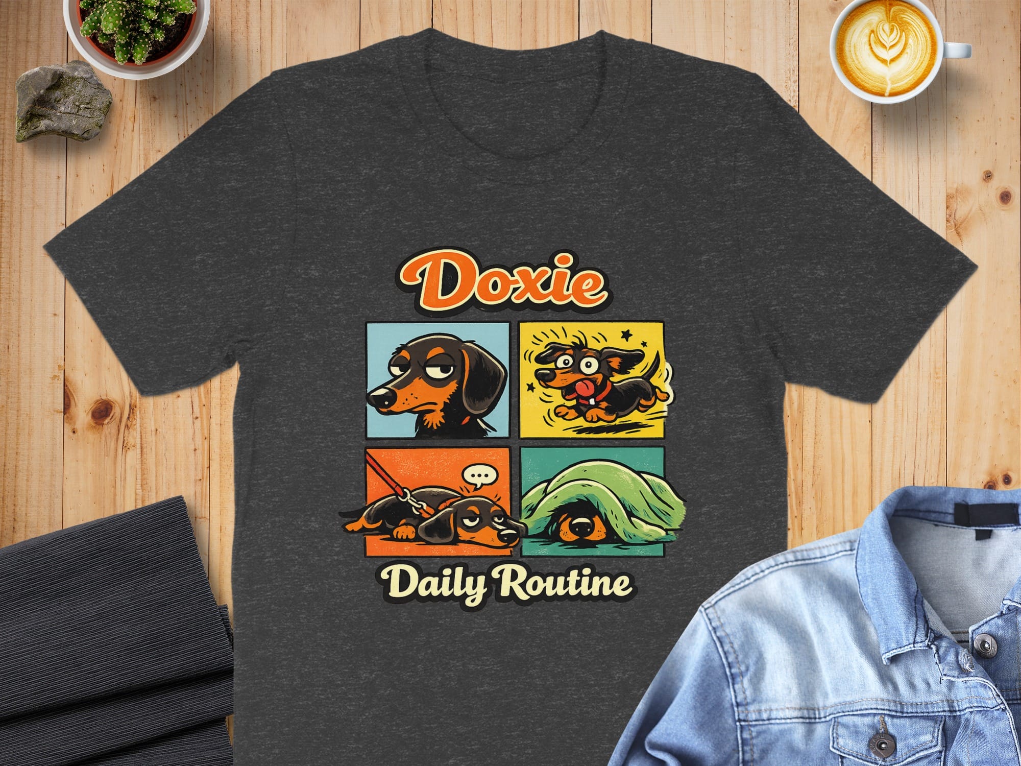 Doxie Daily Routine Design Graphic Tee Shirt