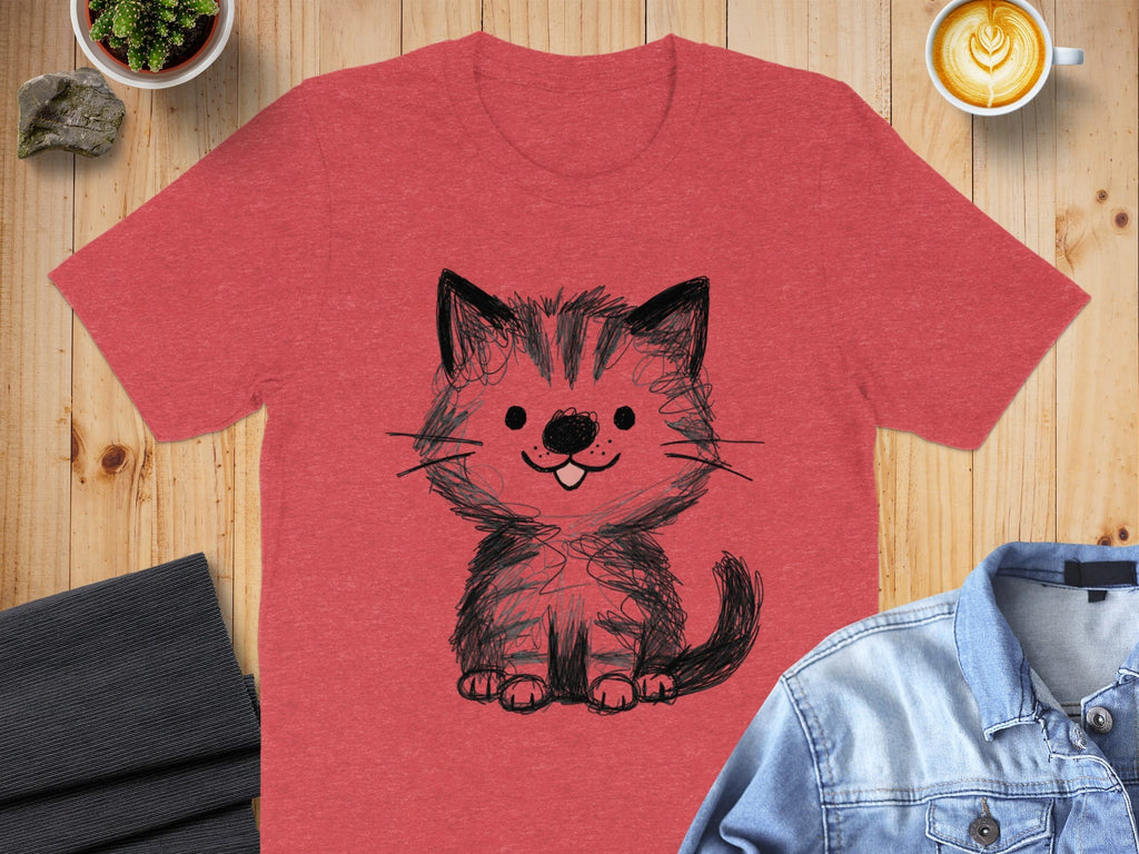 Adorable Hand-Drawn Cat Design T-Shirt Product