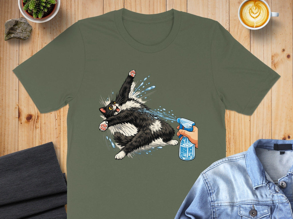 Funny Cat Getting Sprayed Graphic T-Shirt