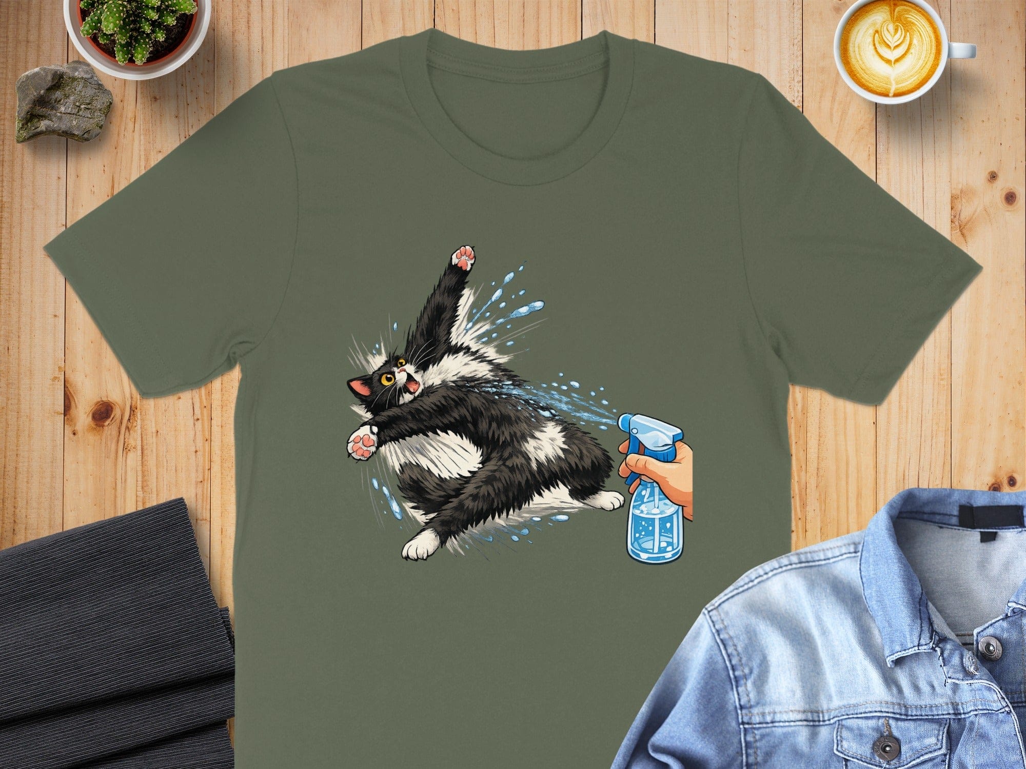 Funny Cat Getting Sprayed Graphic T-Shirt