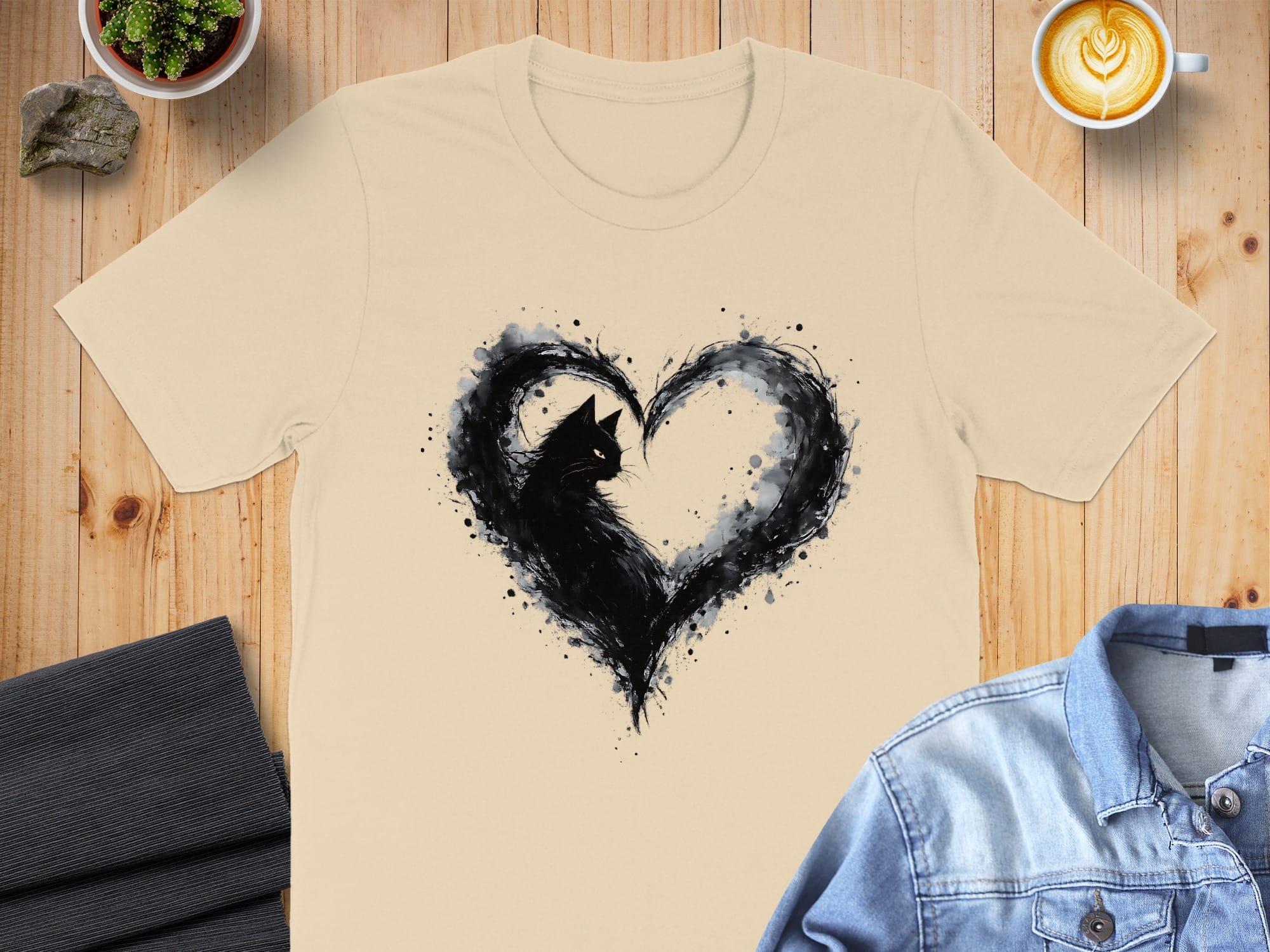 Black Cat Inside Heart Design T-Shirt Product