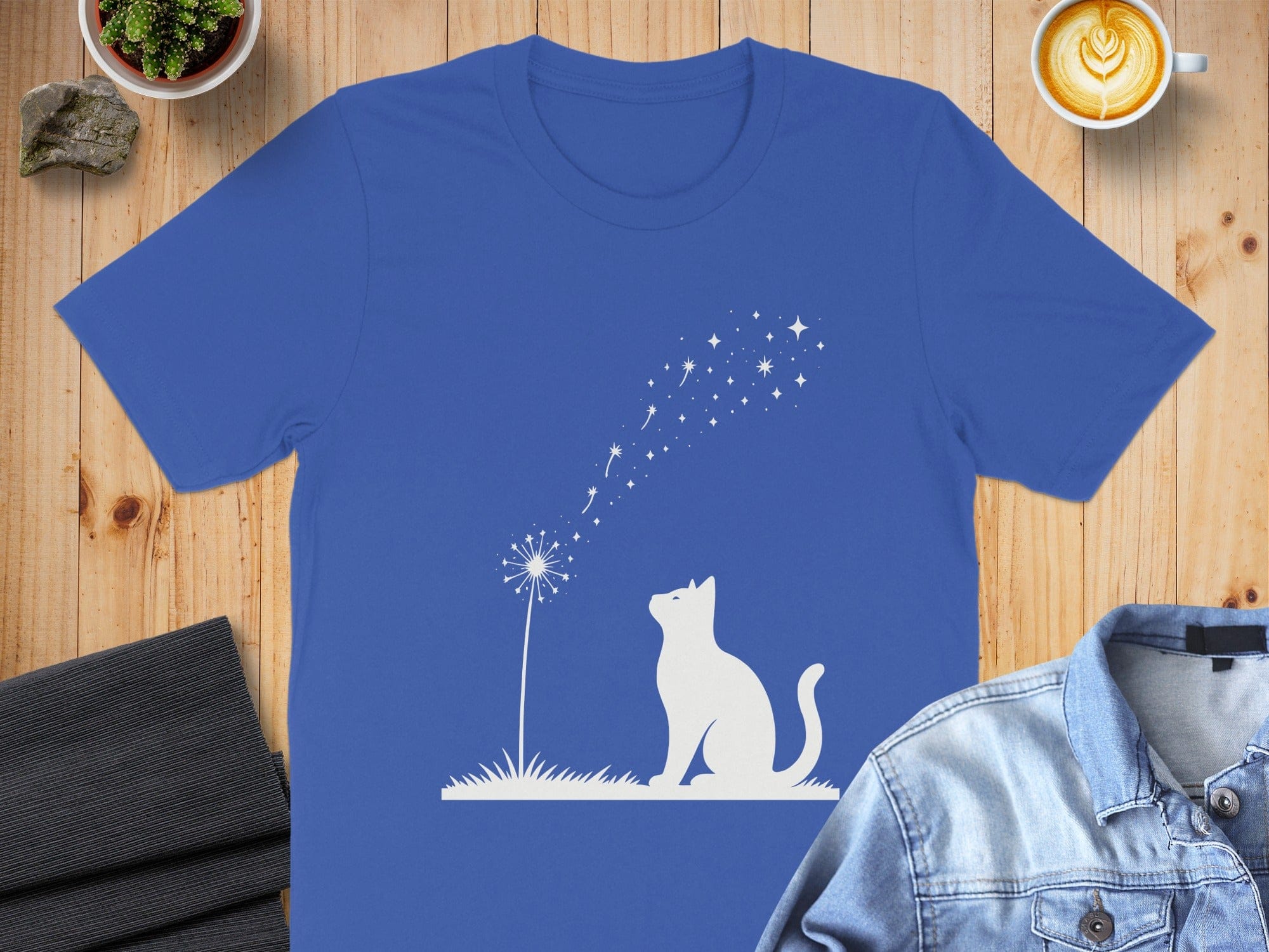Cat and Dandelion with Stars T-Shirt