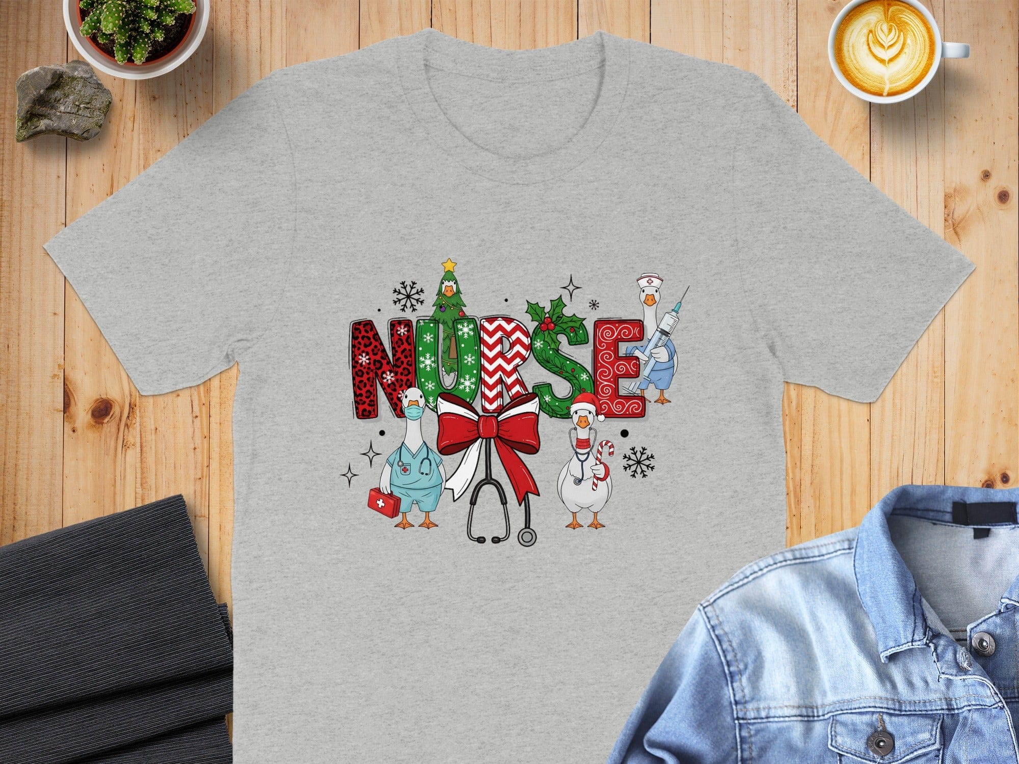 Festive Nurse Shirt with Cute Cartoon Characters Design