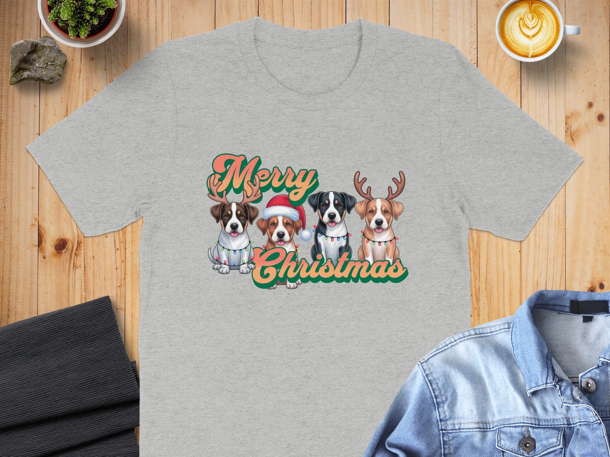 Merry Christmas Dogs with Santa Hat T-shirt
