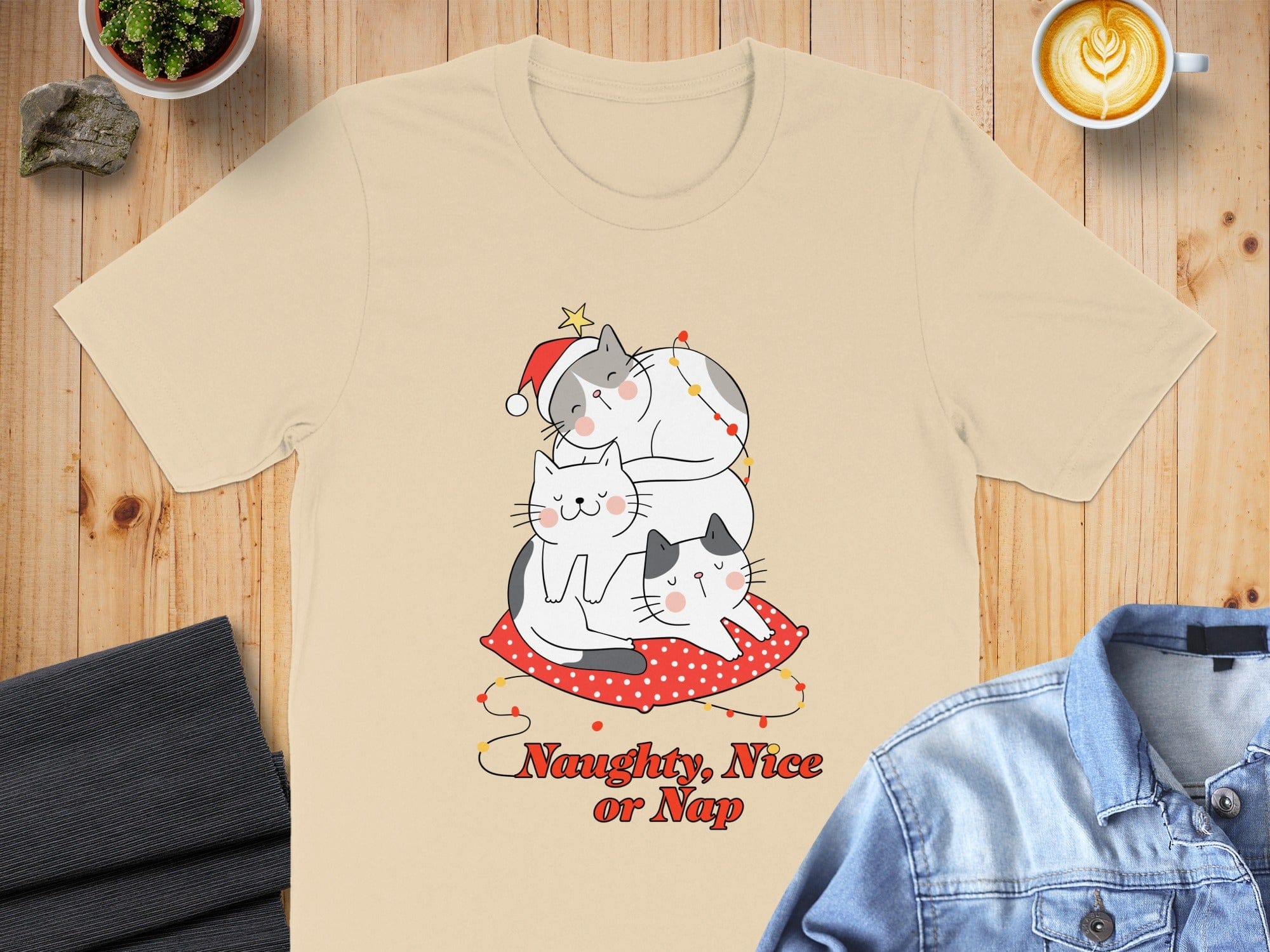 Naughty Nice or Nap Shirt with Cute Cartoon Cats