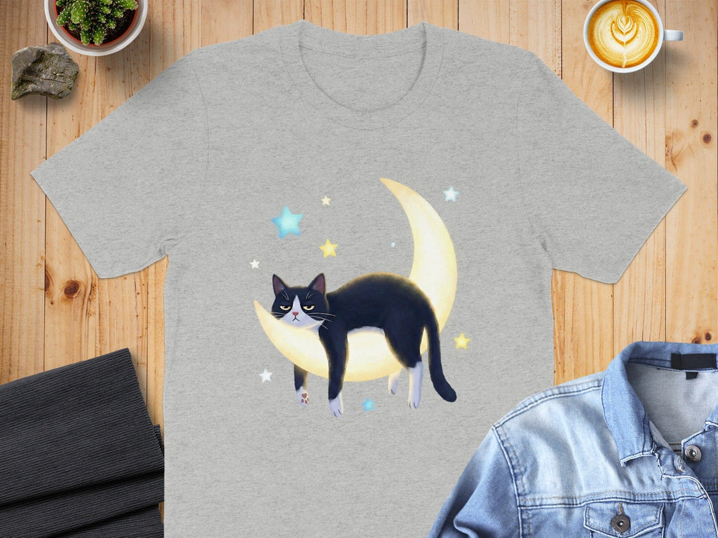Cat Resting on Crescent Moon Graphic T-shirt Product
