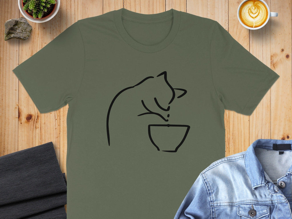 Sketch Cat with Tea T-Shirt