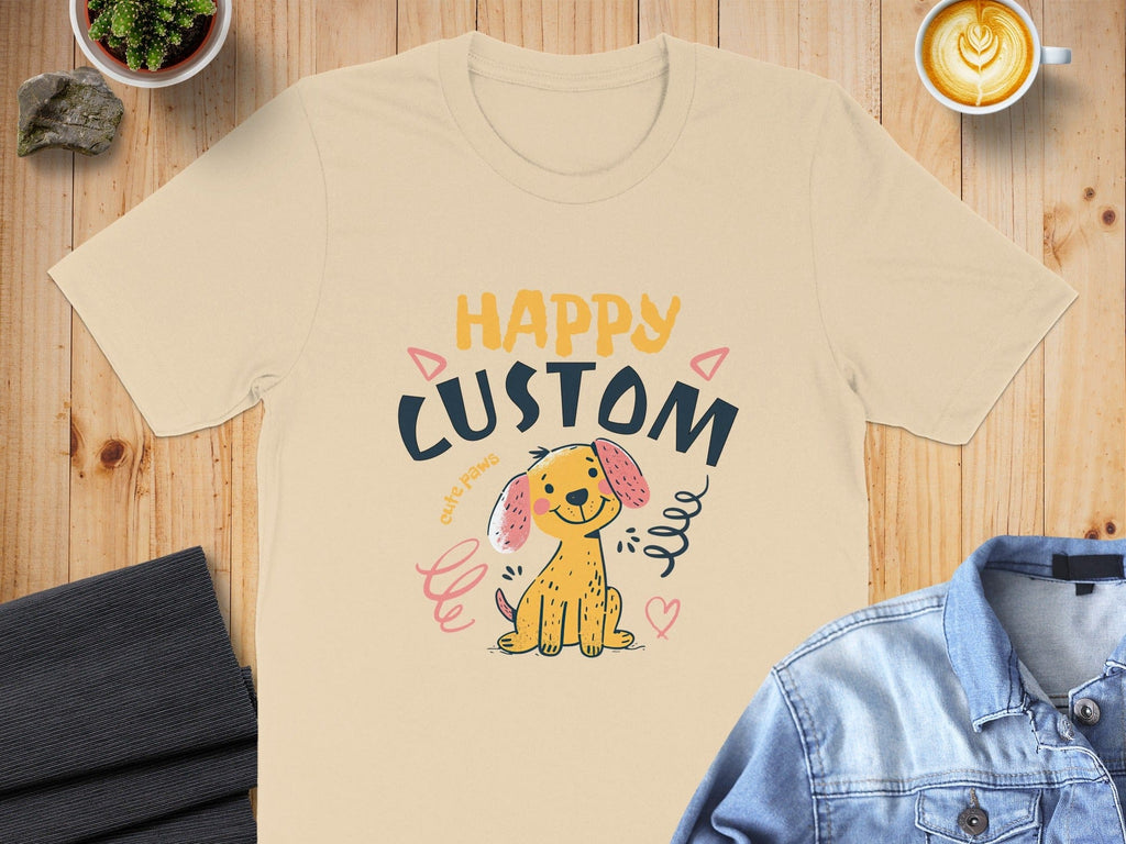 Happy Custom Cute Puppy Illustration Graphic Tee