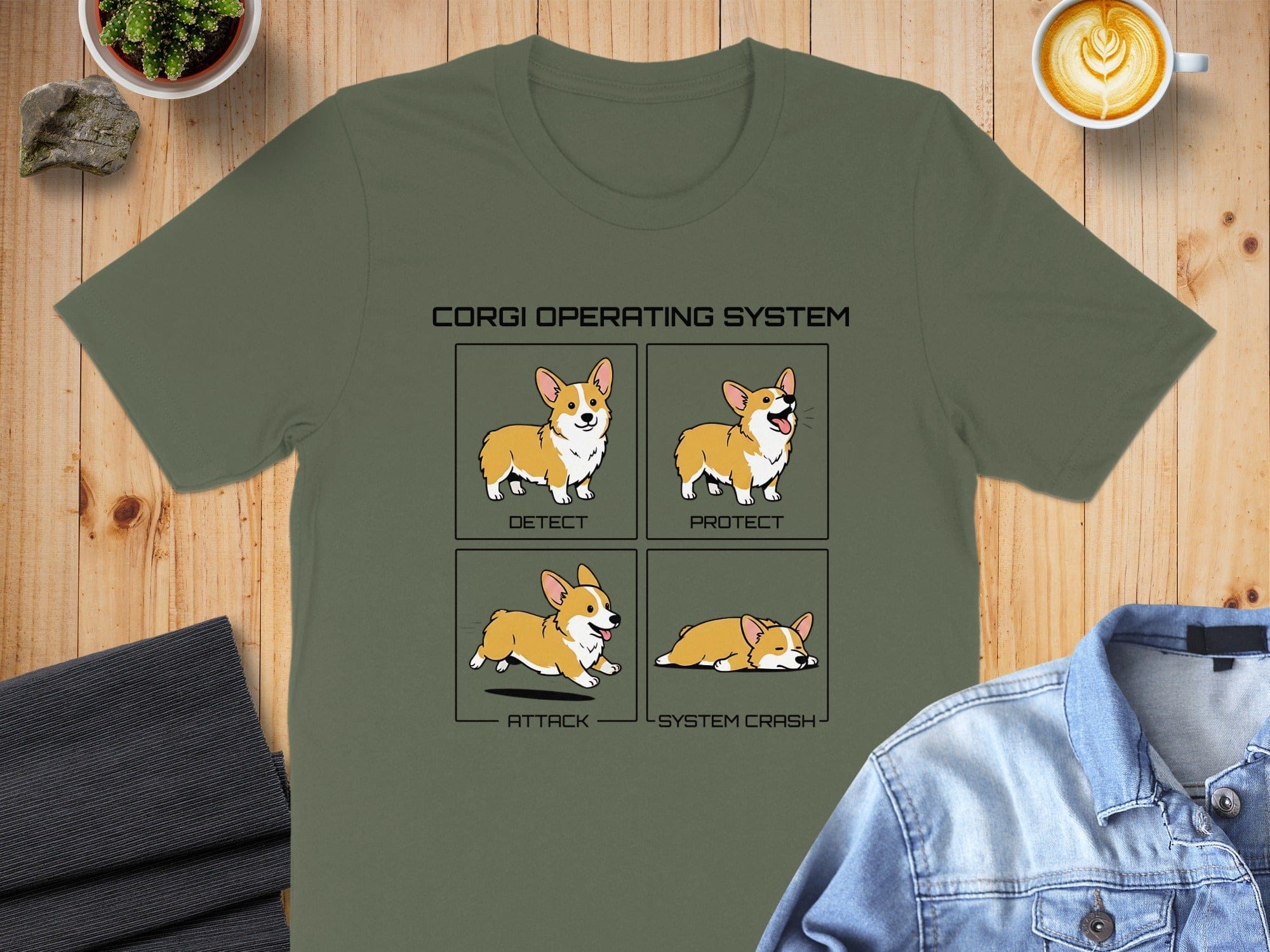 Corgi Operating System Detect Protect Attack Shirt