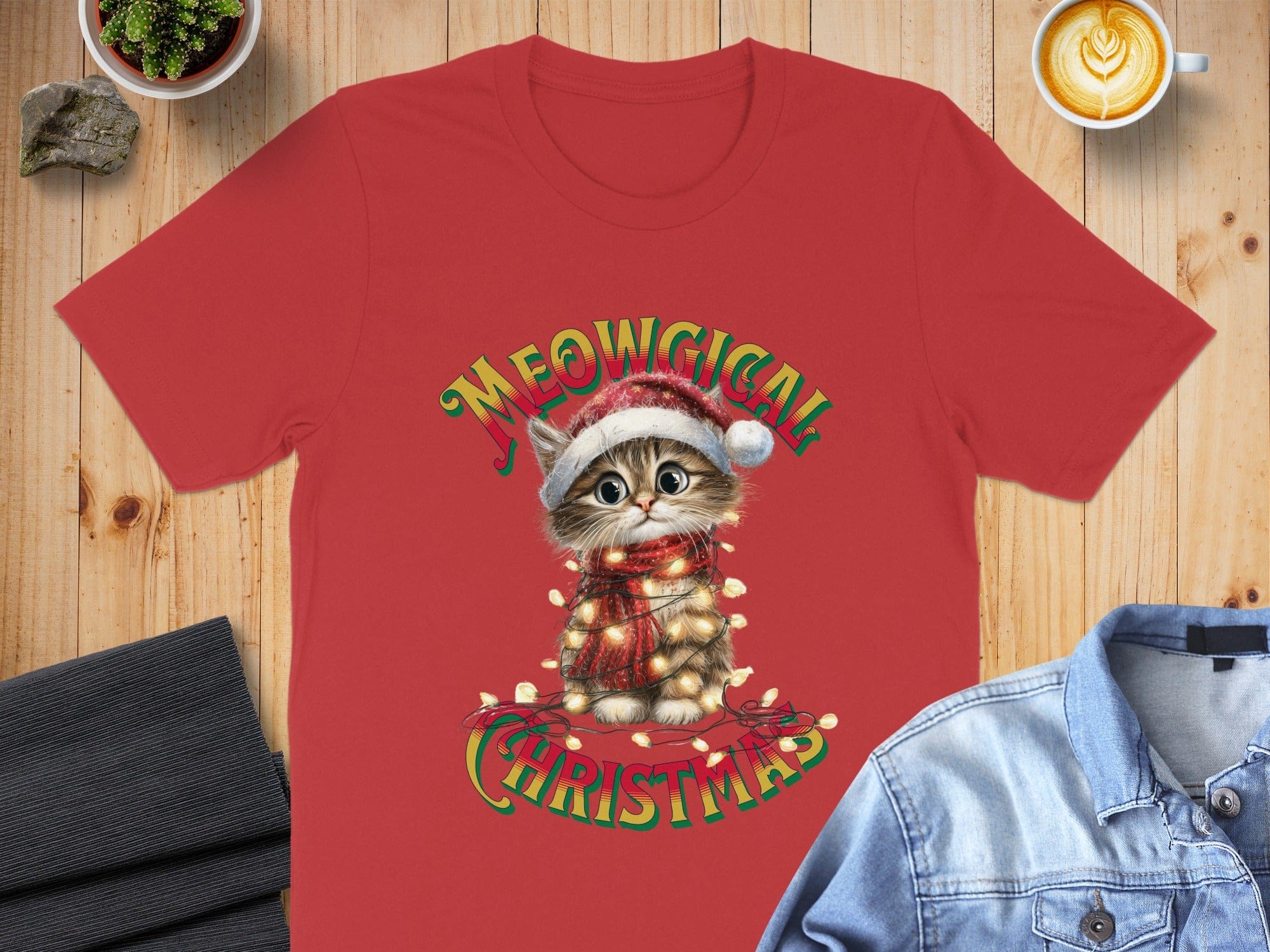 Festive Meowgical Christmas Cat with Lights Shirt