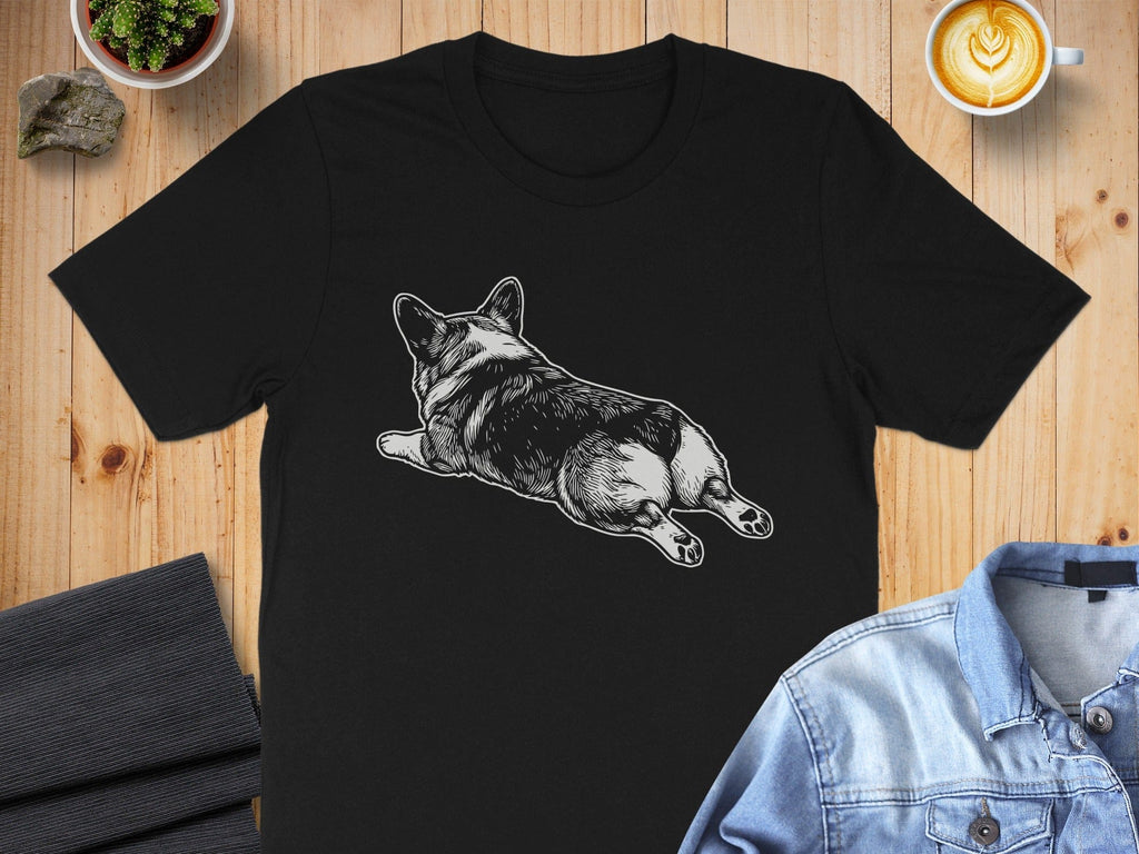 Corgi Dog Drawing Design on Black T-Shirt Product