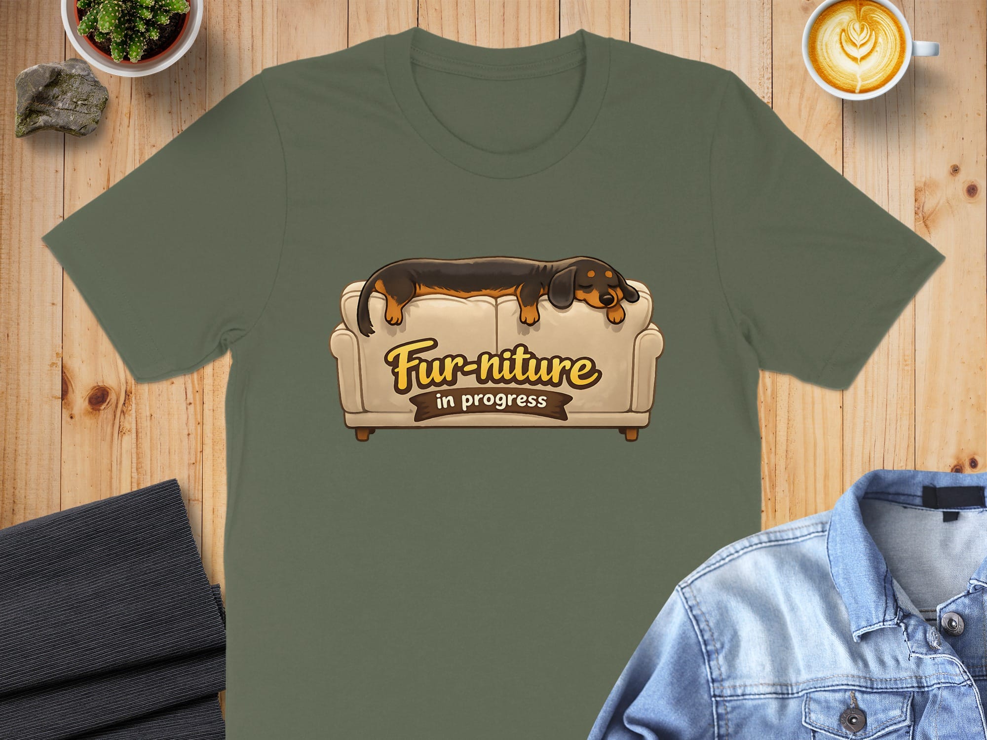 Fur-niture in progress Dachshund graphic T-shirt