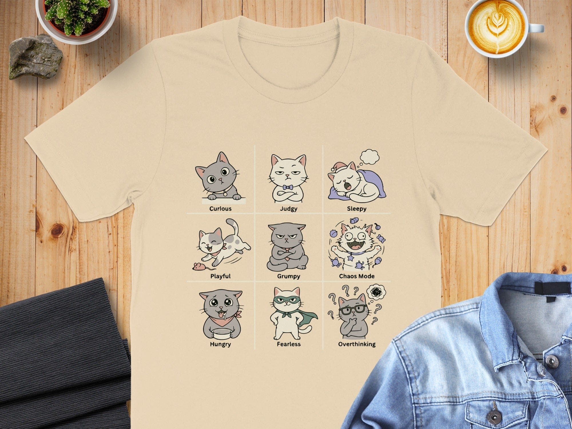 Cute Cat Expressions Graphic Tee Shirt