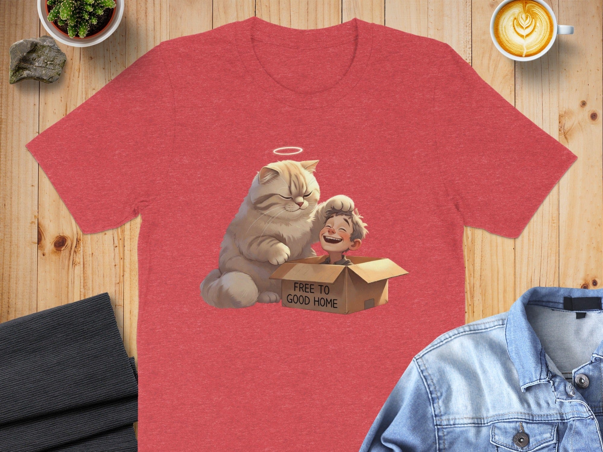 Cheerful Cat Angel with Boy in Box Graphic T-Shirt