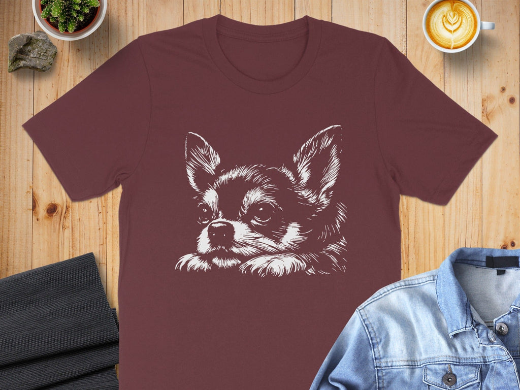 Adorable Chihuahua Sketch Design on Casual T-Shirt