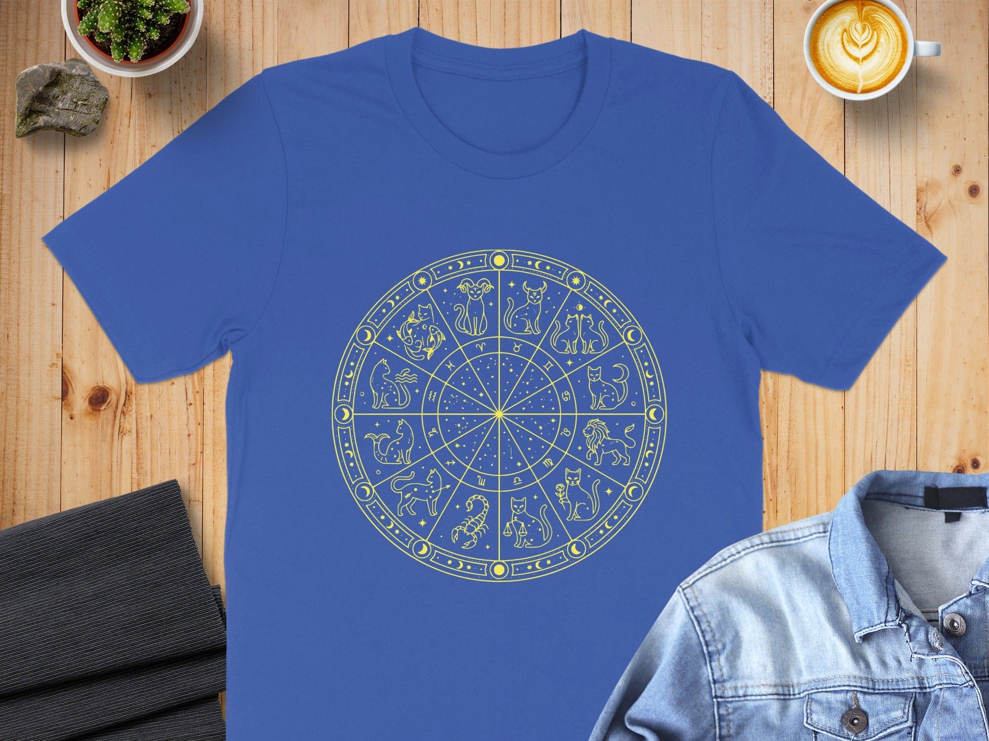 Blue T-Shirt with Astrological Zodiac Signs Design