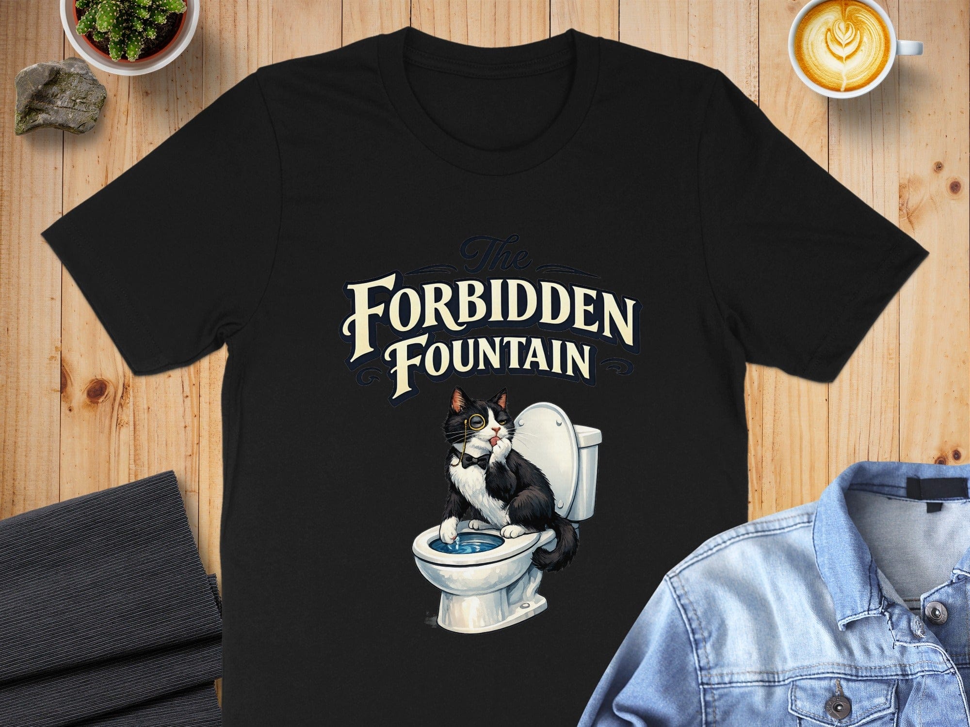 The Forbidden Fountain Cat with Toilet Graphic T-shirt