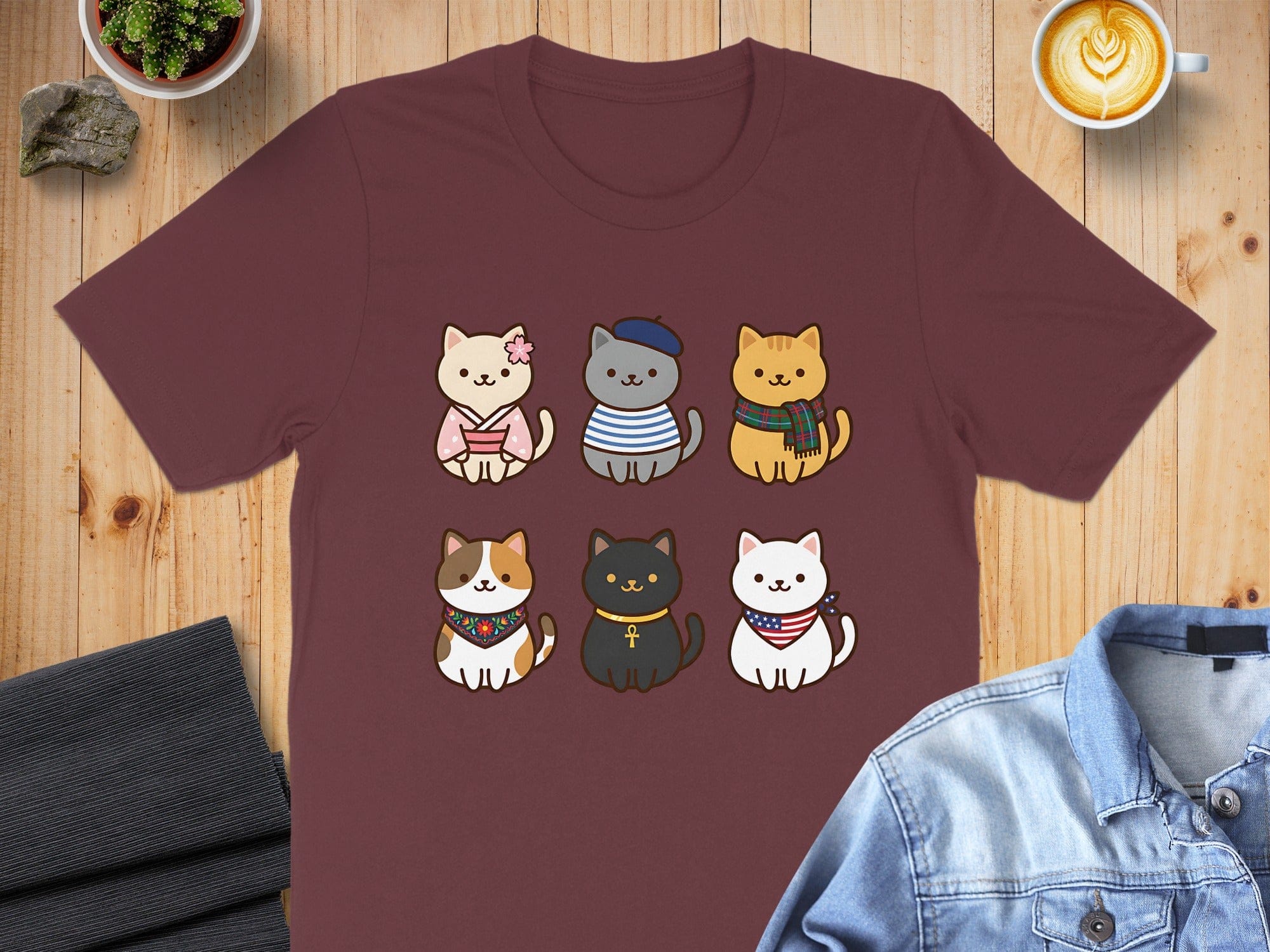 Cute Kawaii Cat Characters Graphic T-Shirt