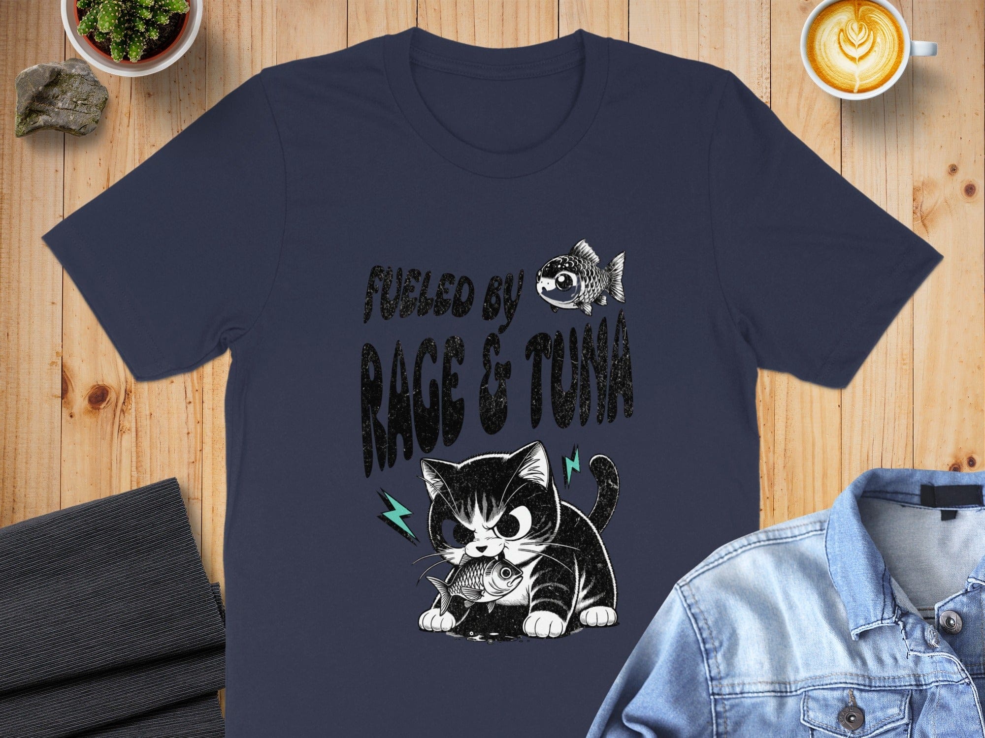 Fueled By Rage and Tuna Graphic Cat Design Shirt