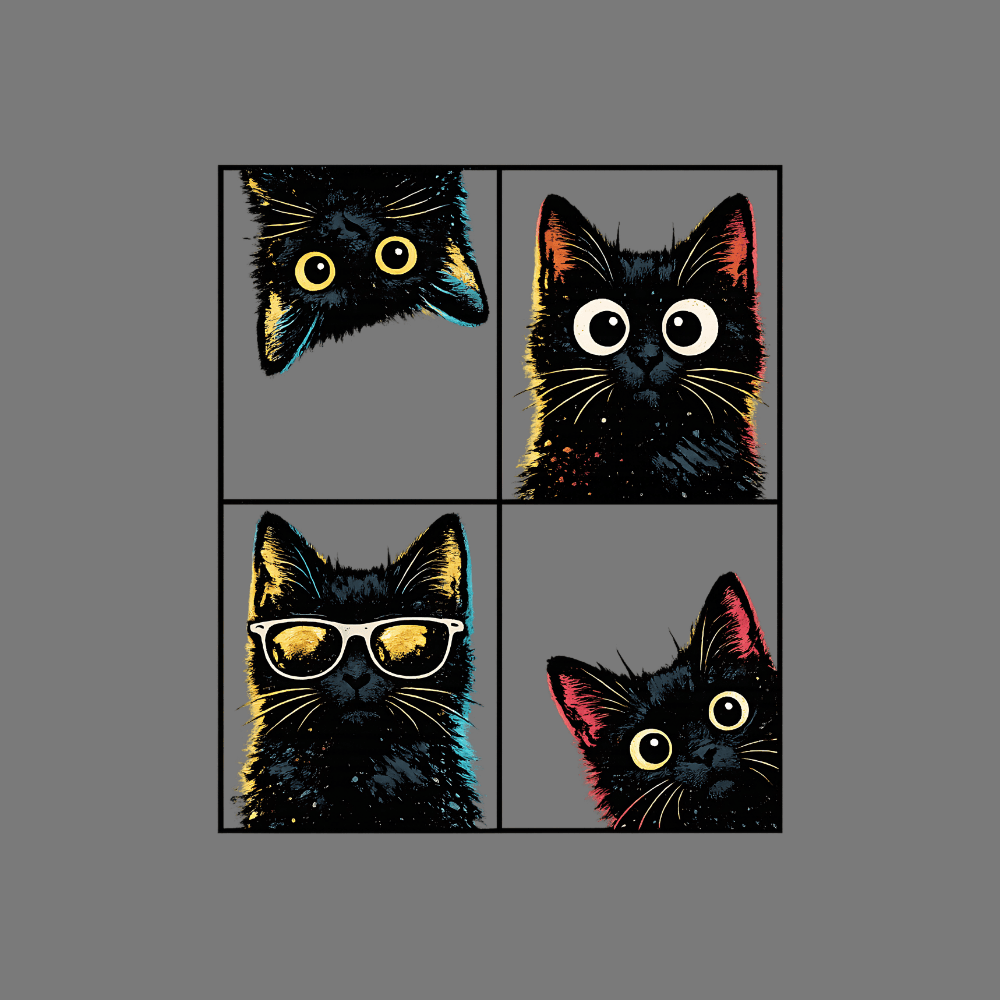 Colorful Four Square Cat Faces Graphic Design