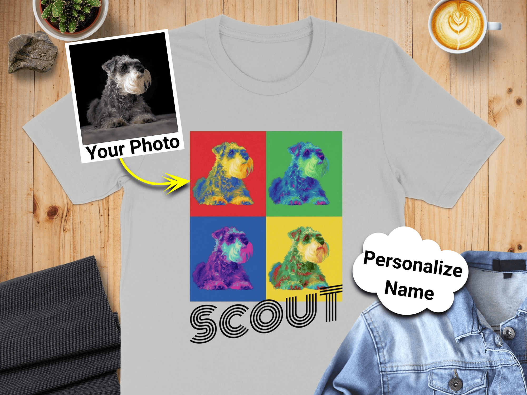 Personalized Pop Art Pet Photo Custom Name Shirt