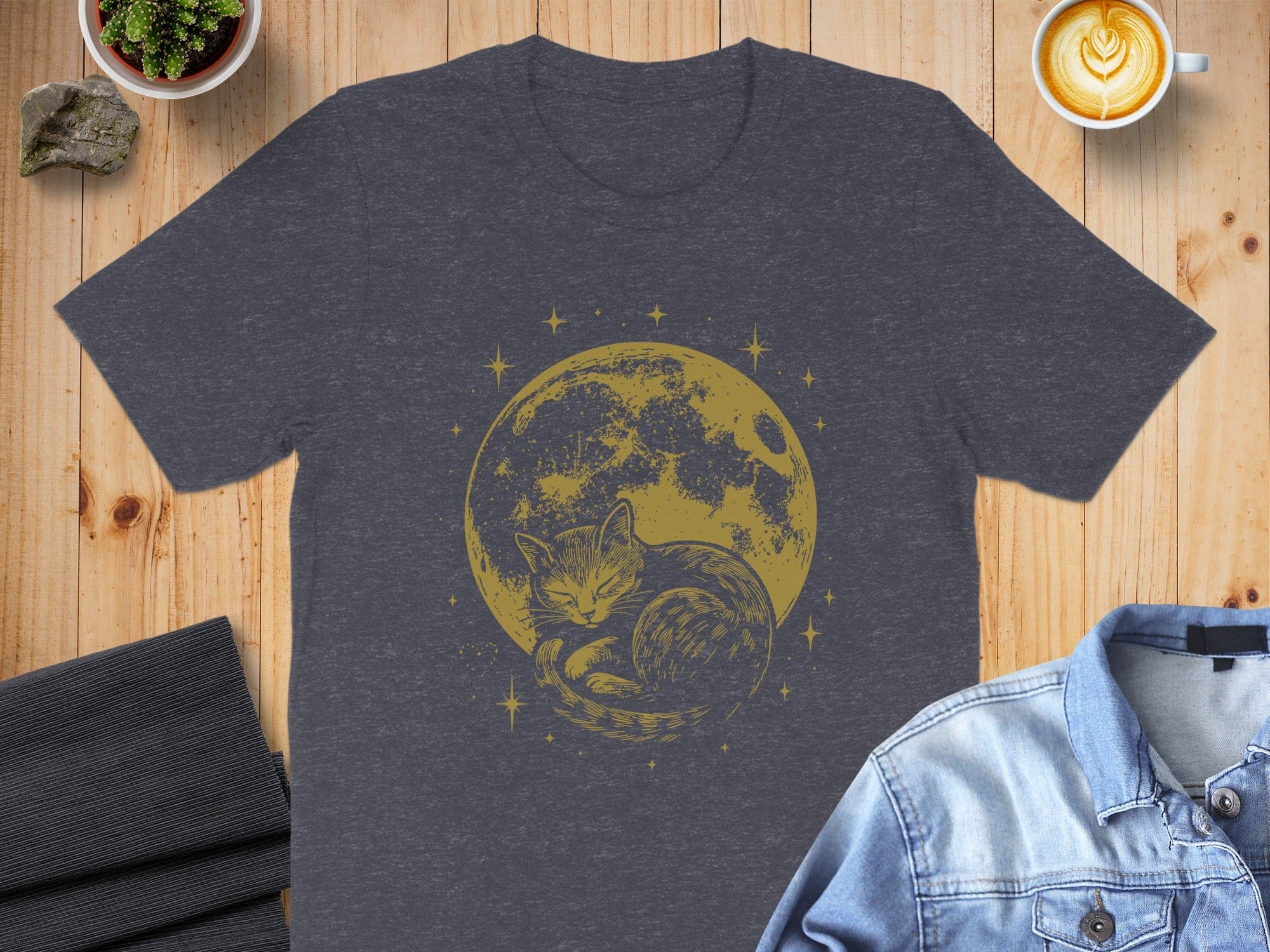 Moon and Cat Graphic Design T-Shirt